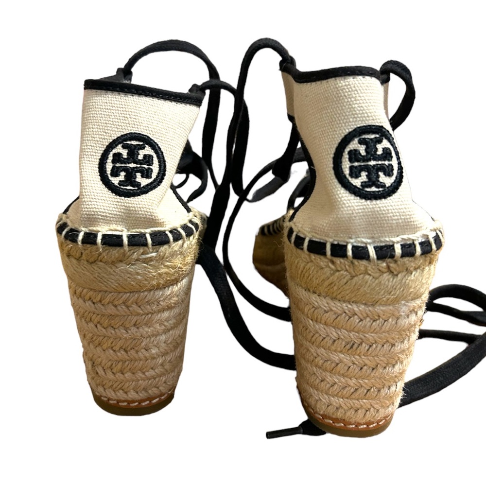 Tory Burch Color Block Canvas Ankle Tie Wedge Espadrille Shoes Size 8 **GORGEOUS - Picture 9 of 16